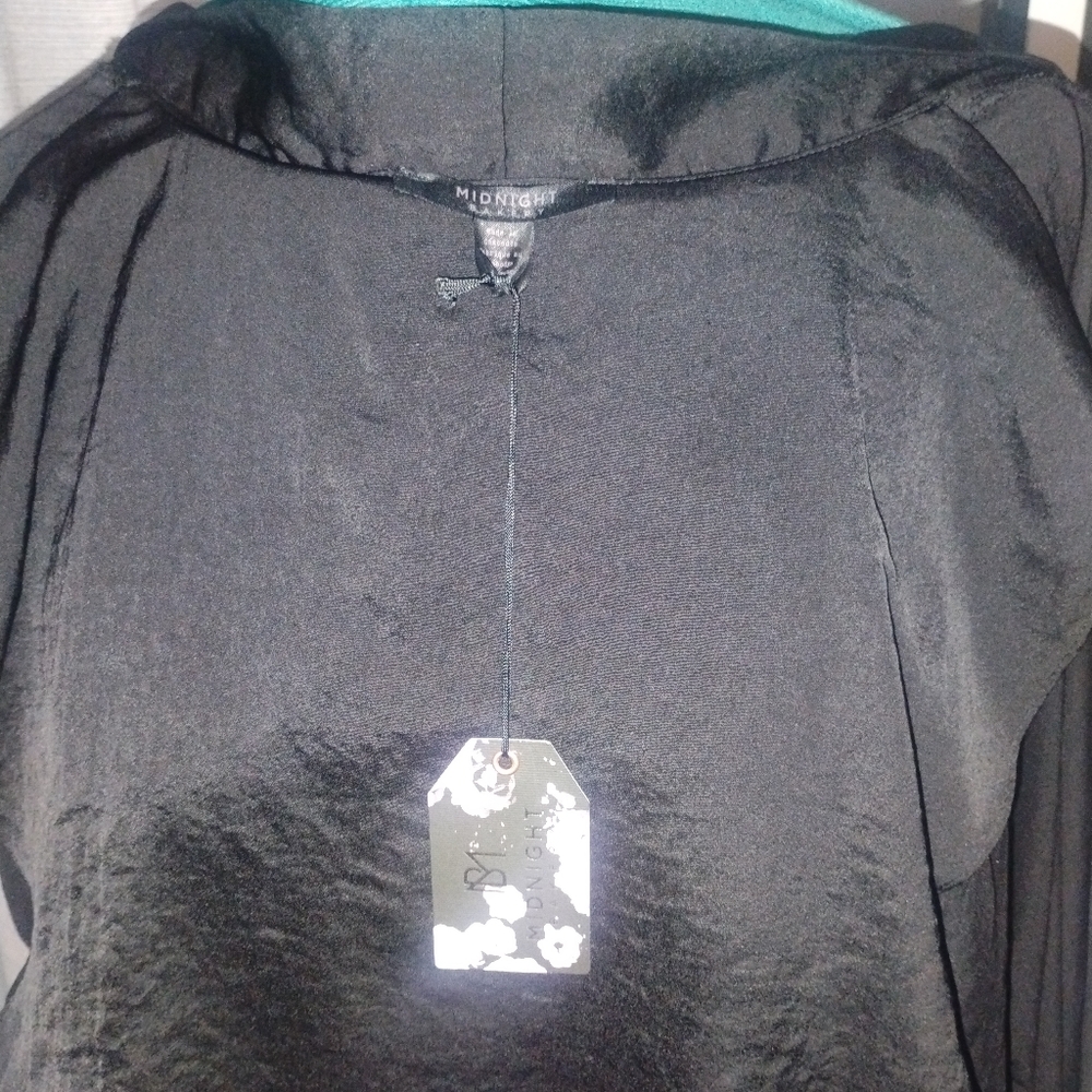 Midnight Bakery Embroidered Flowers & Sequins Black Kimono Robe Sz L NWT - Picture 7 of 14